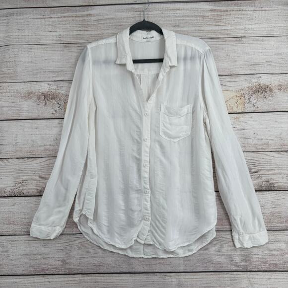 Bella Dahl Linen Blend Button Down Blouse Womens Large Ivory White - Picture 1 of 12
